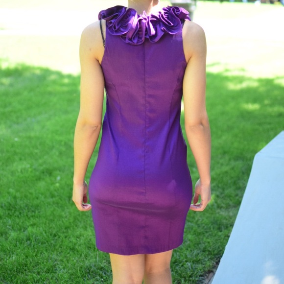 ✂️Sale✂️ Purple Ruffle Neck Evening/Party Dress - Picture 4 of 7
